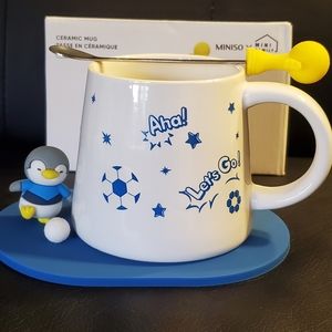MINISO Soccer Penguin Ceramic Mug, 330mL